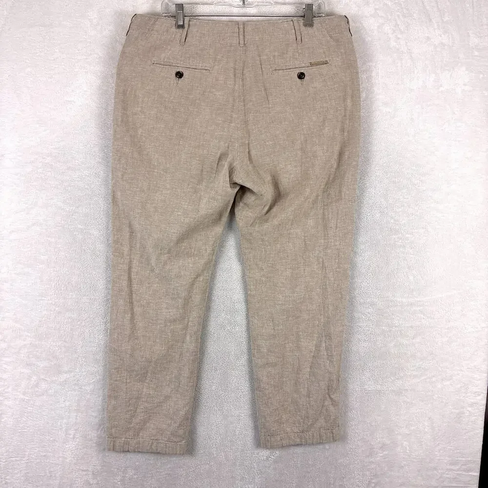 Perry Ellis Pants Mens 34x30 (37x28) Beige Linen Drawstring Beach Summer Preppy